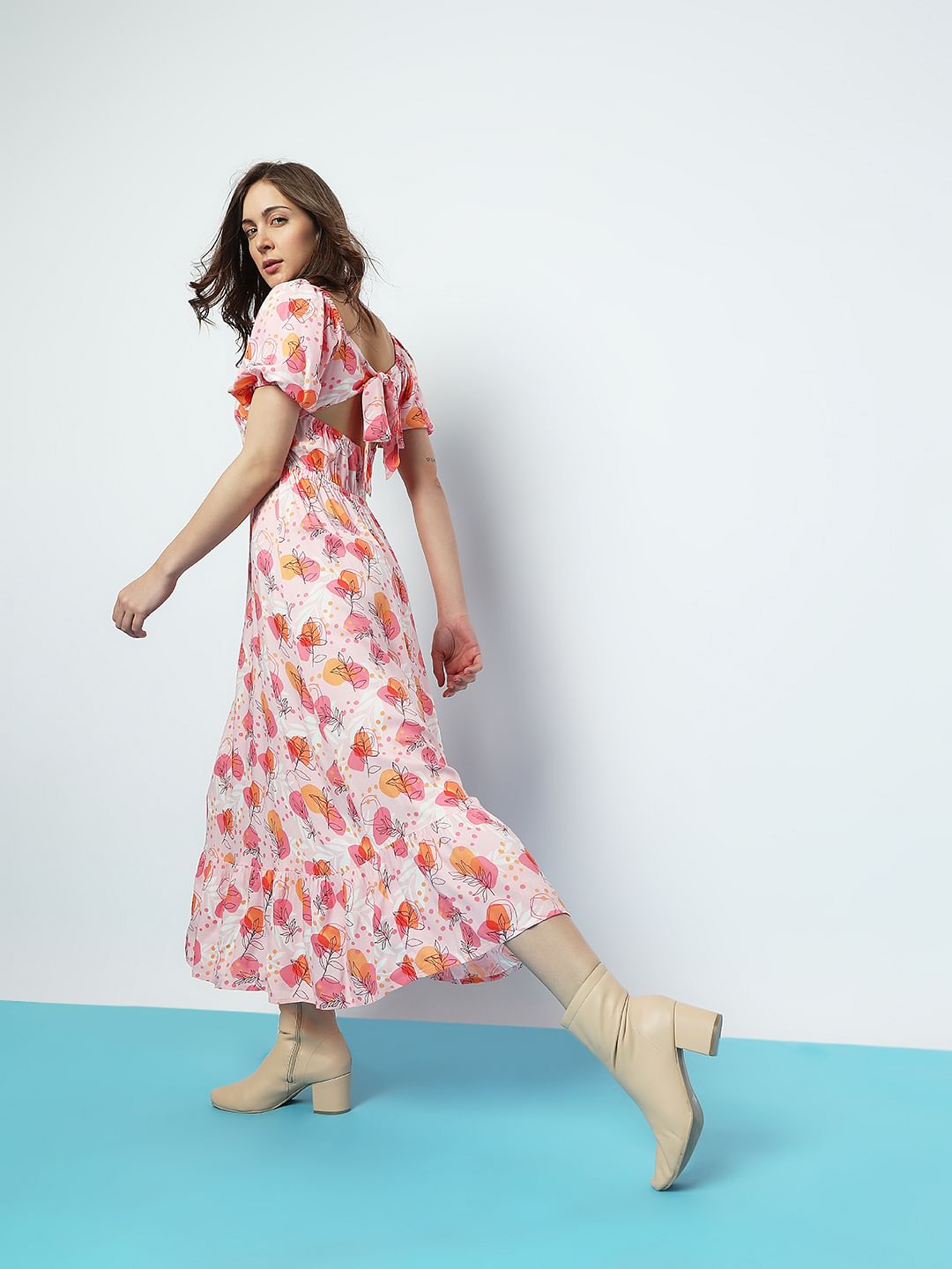 all tied up midi dress Pink Floral Tie-Up Do Not Bleach And Now This Trendy parentId:290935 Color:Amber Yellow
