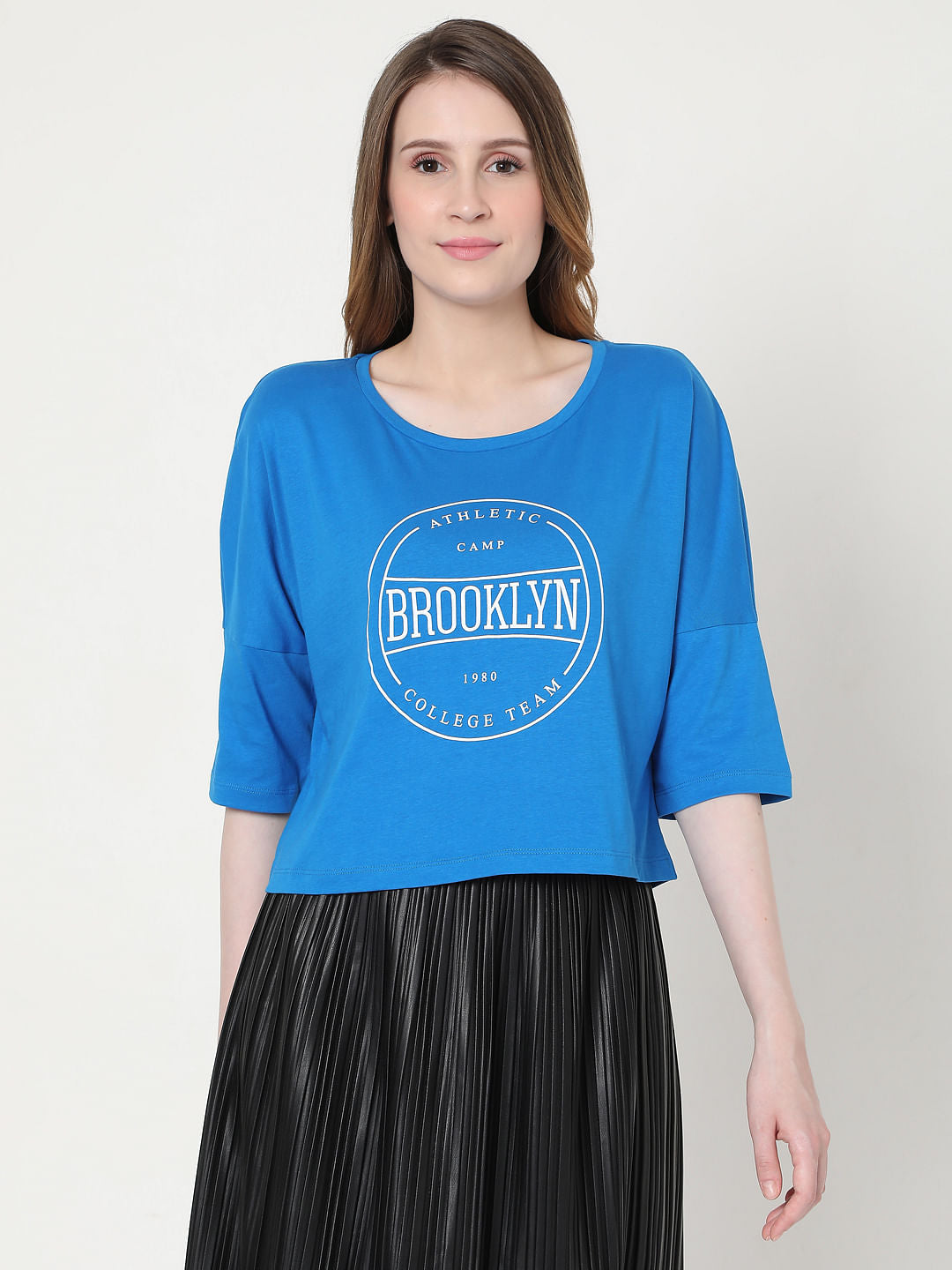 Blue Text Print T-Shirt
