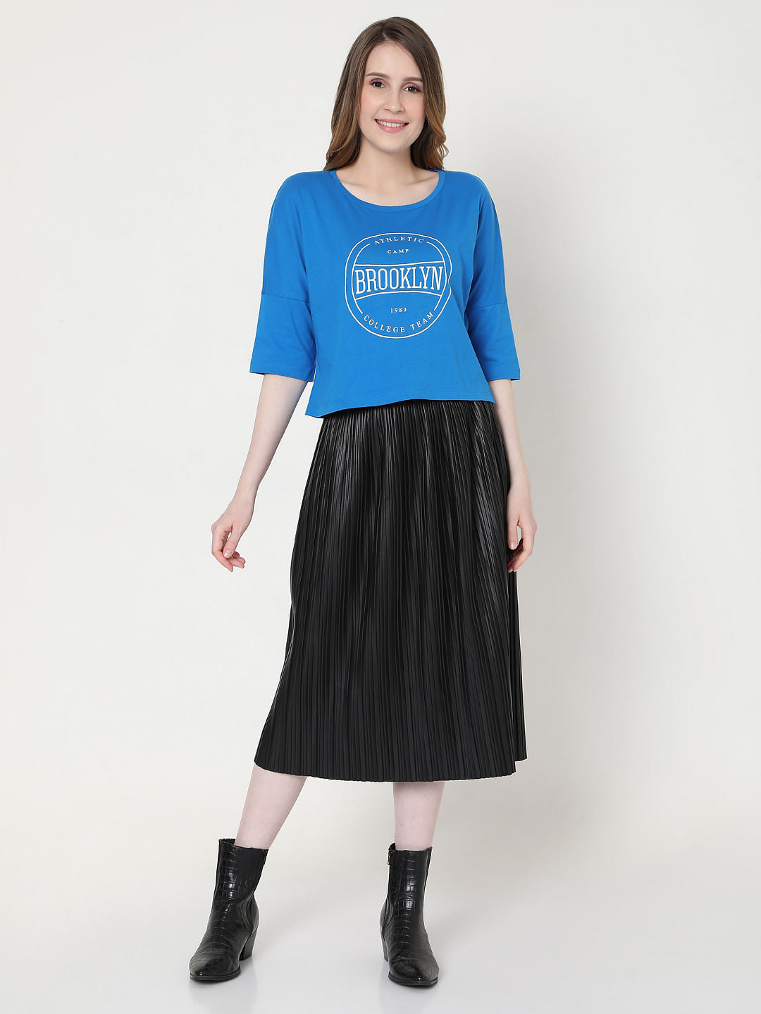 Blue Text Print T-Shirt