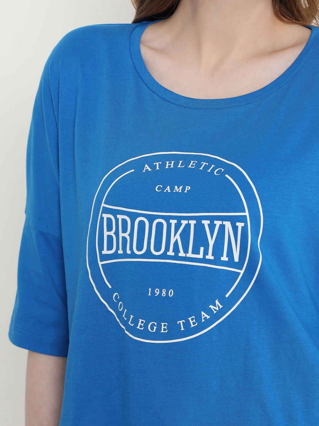 Blue Text Print T-Shirt