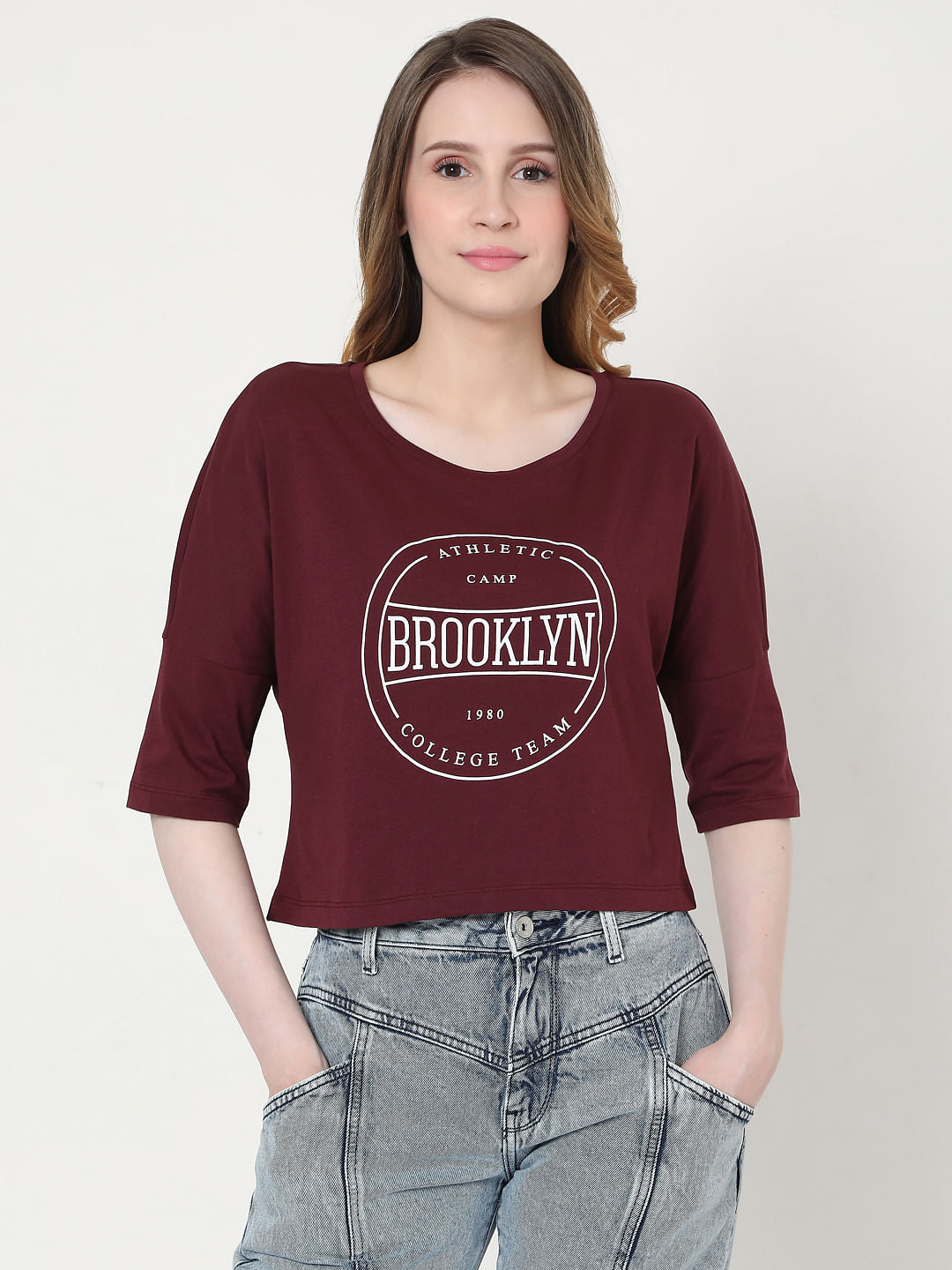Maroon Text Print T-Shirt