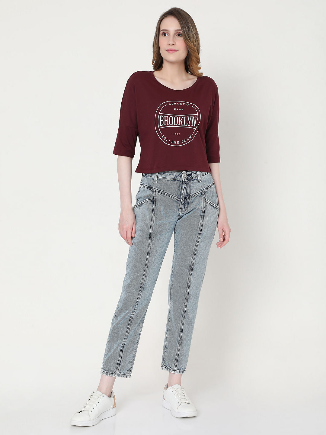 Maroon Text Print T-Shirt