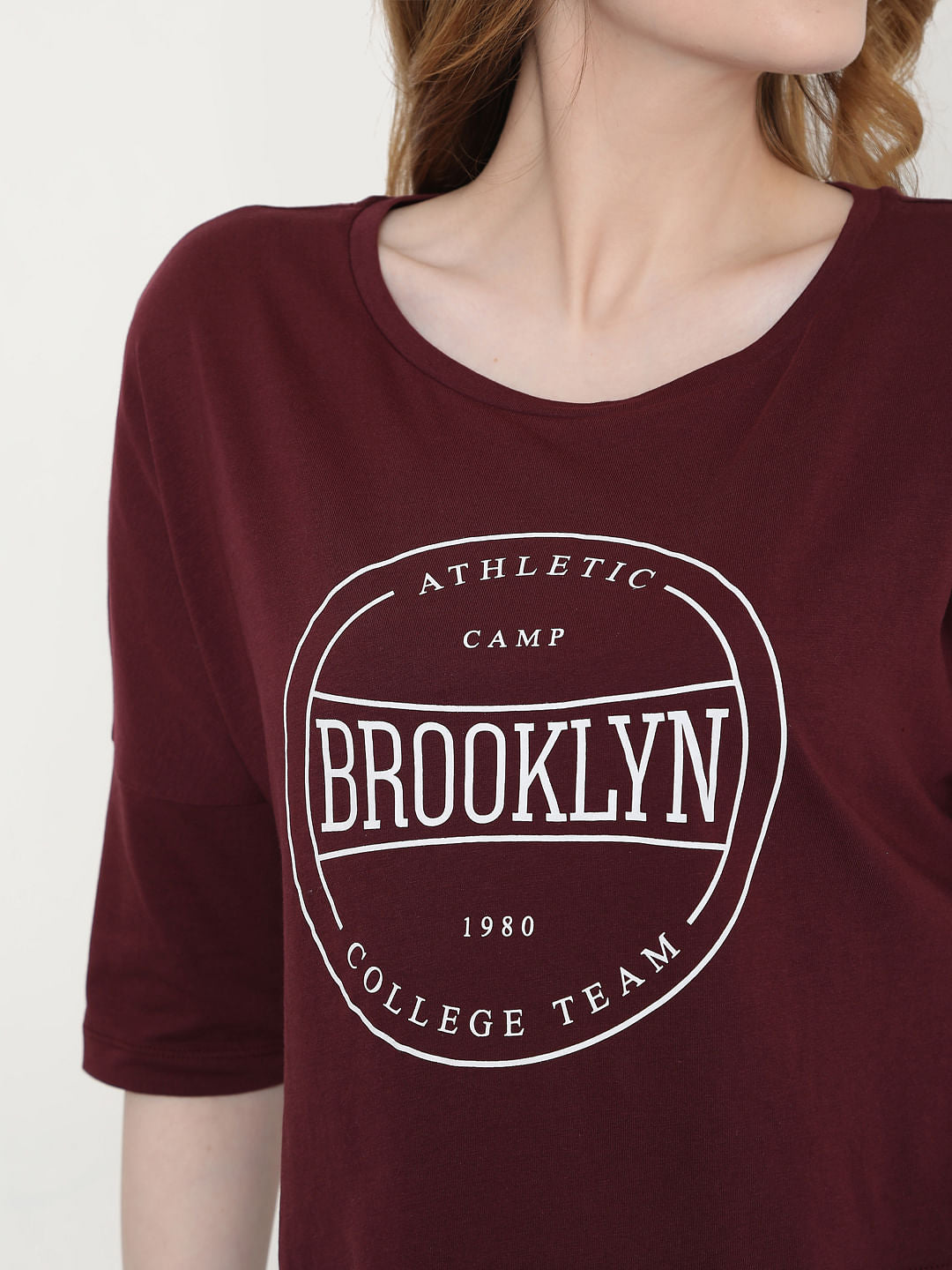 Maroon Text Print T-Shirt