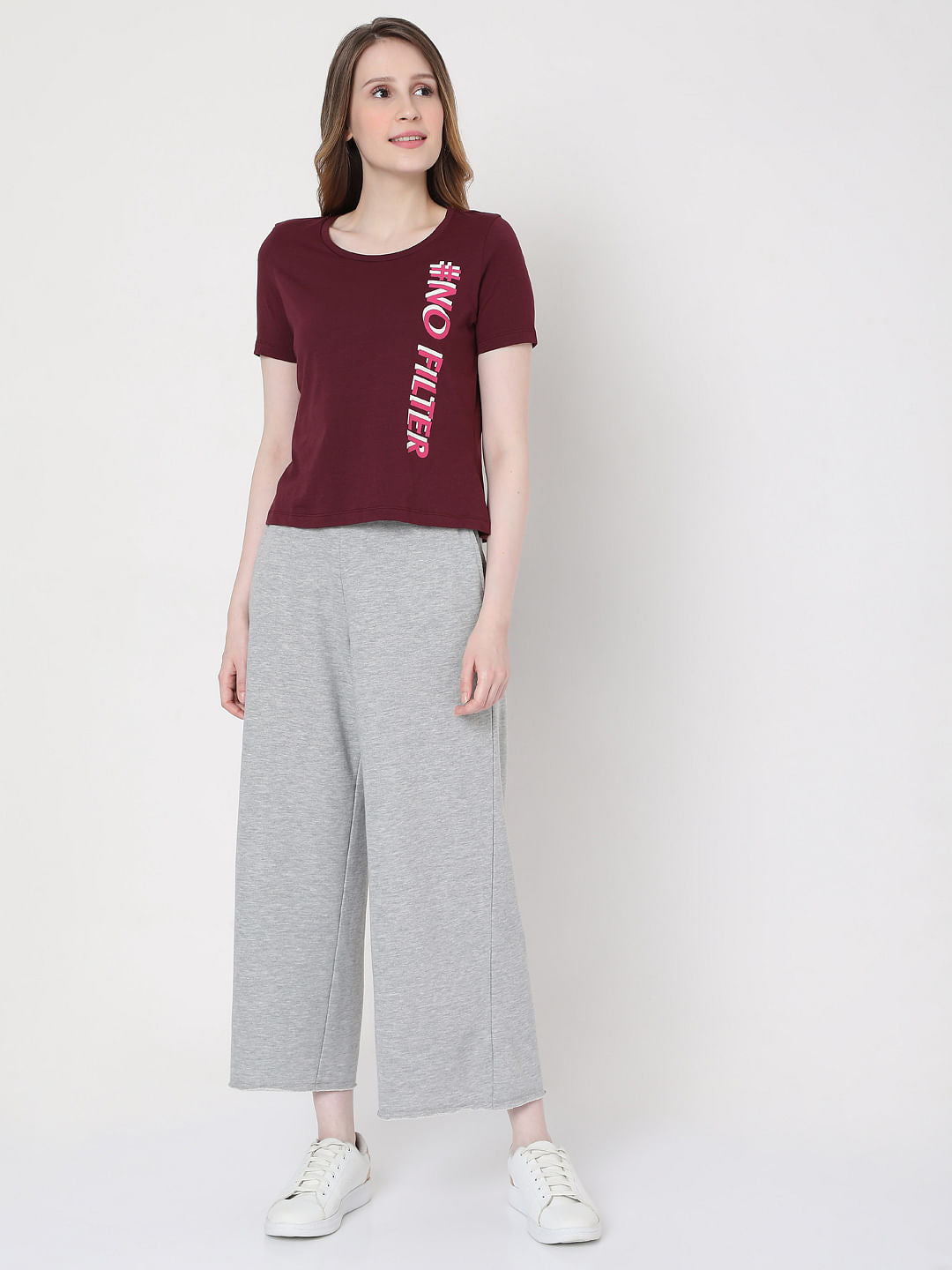 Maroon Slogan Print T-Shirt