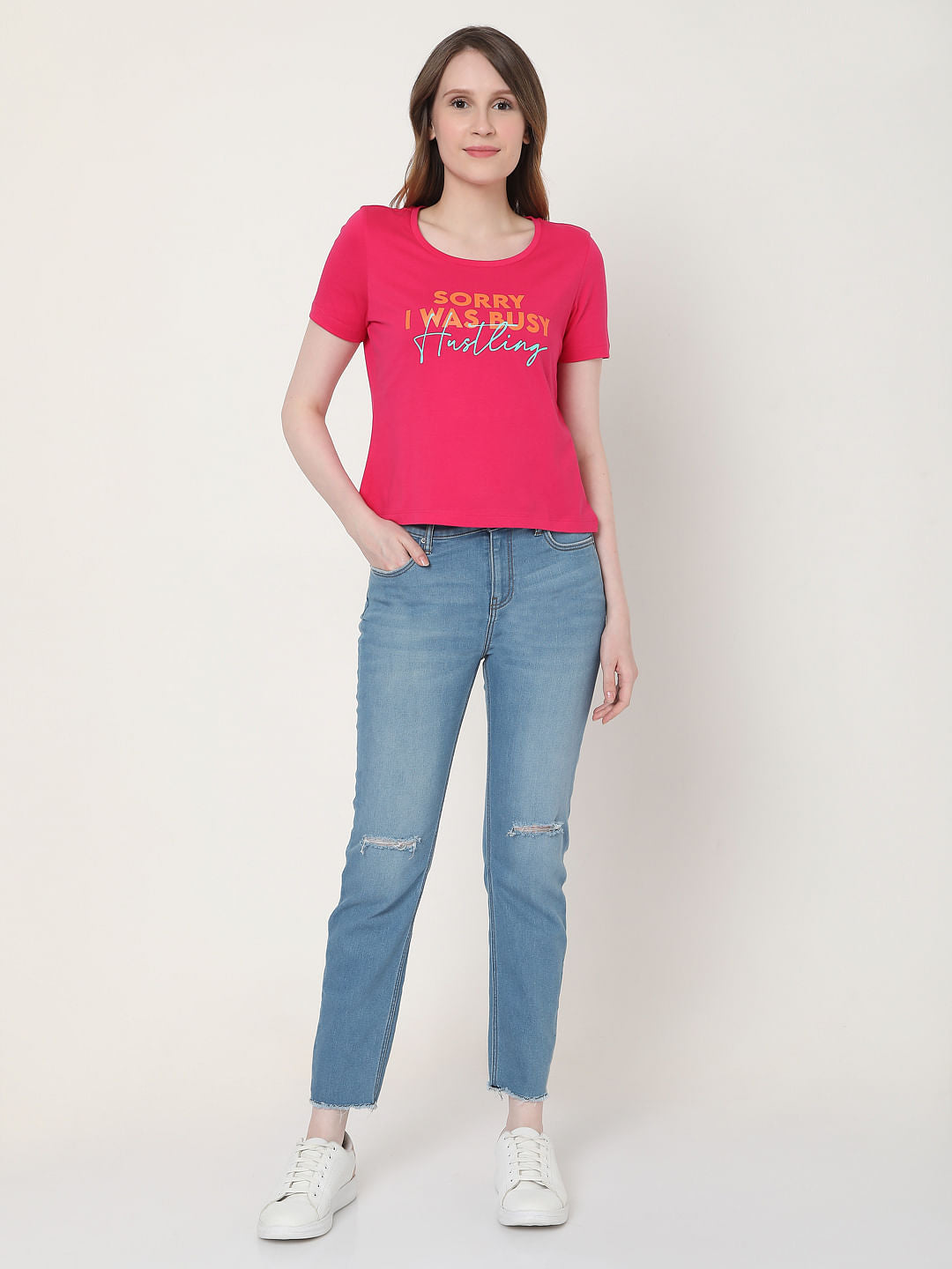 Pink Slogan Print T-Shirt