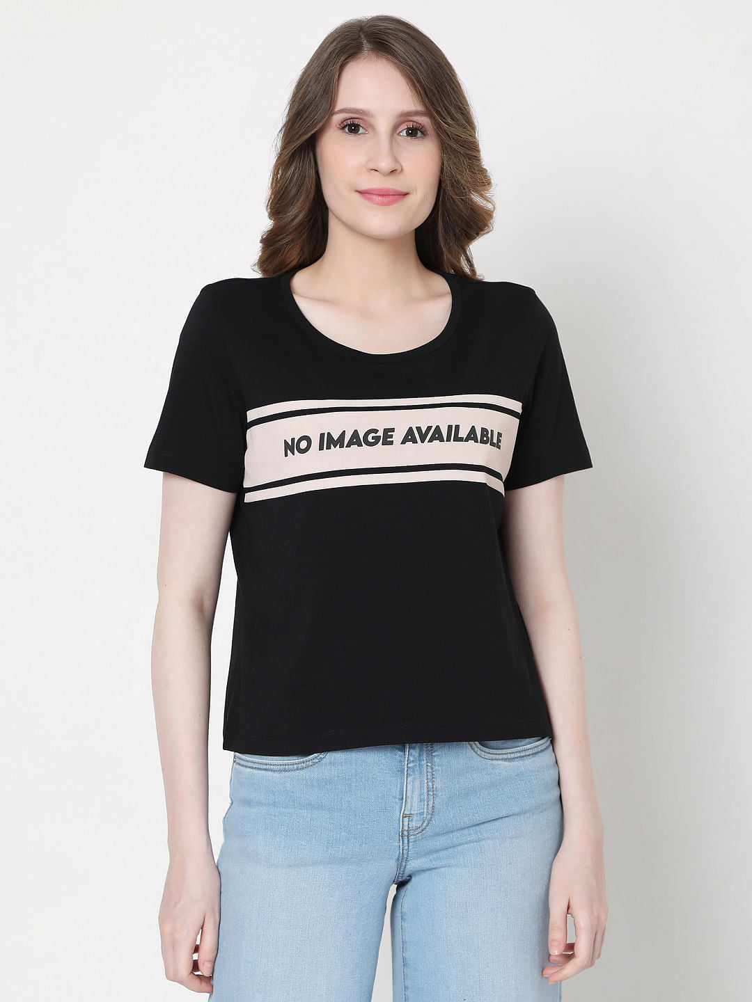 Black Text Print T-Shirt