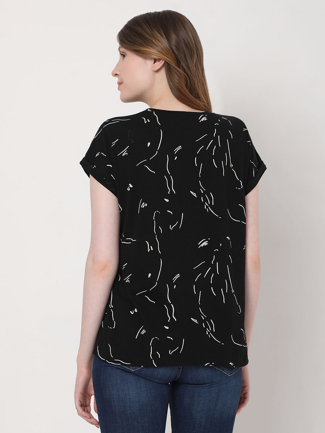 Black Abstract Print T-Shirt