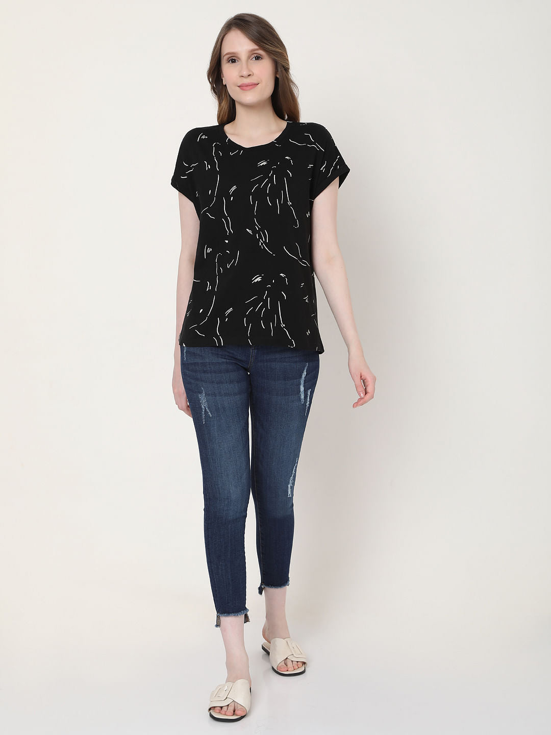Black Abstract Print T-Shirt