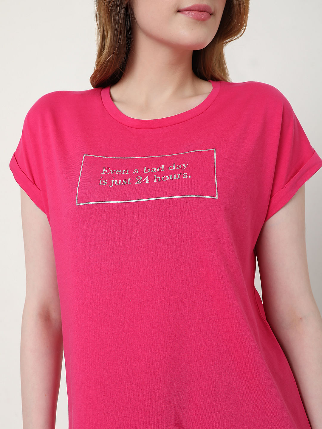 Pink Slogan Print T-Shirt