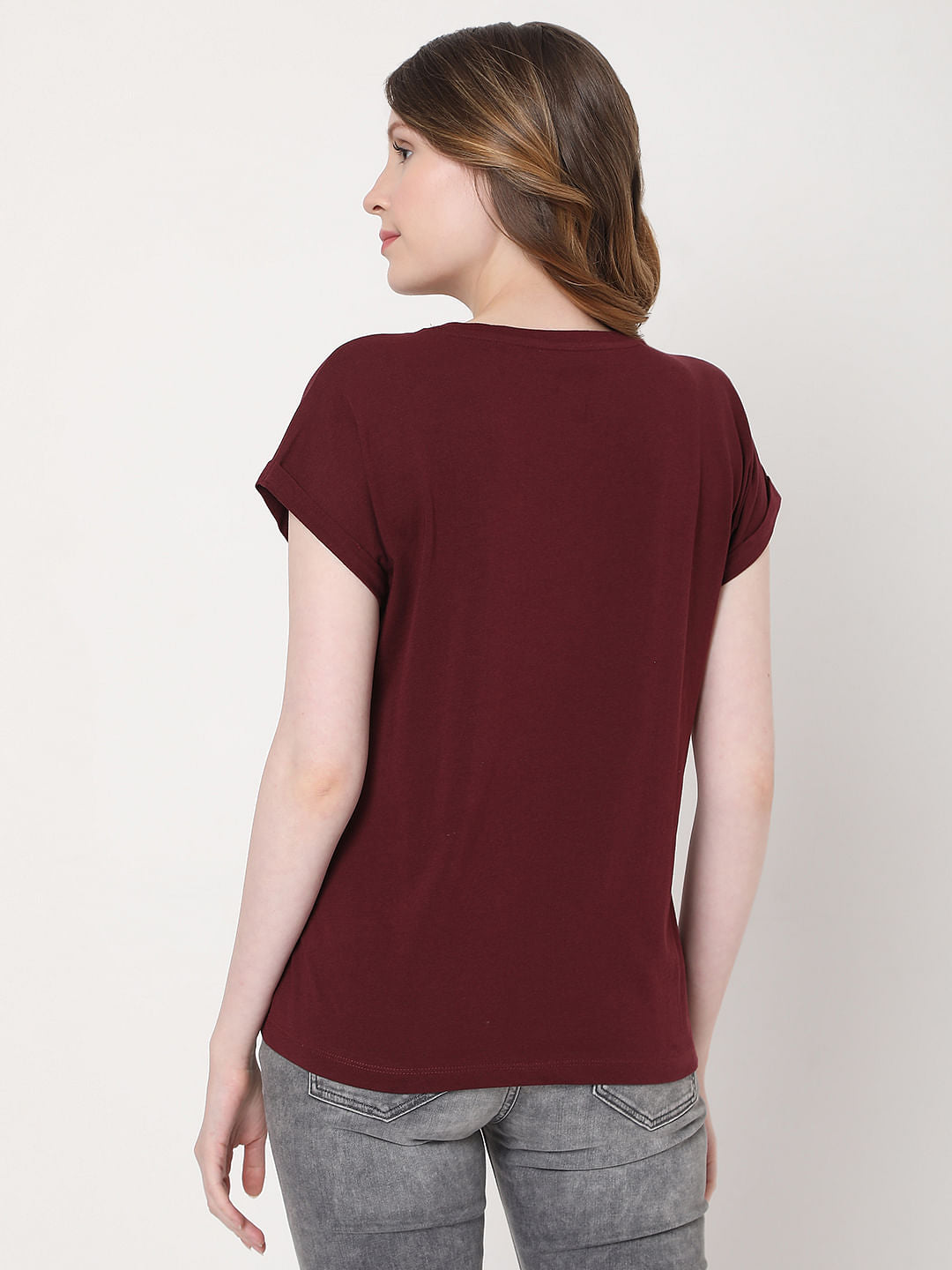 Maroon Slogan Print T-Shirt