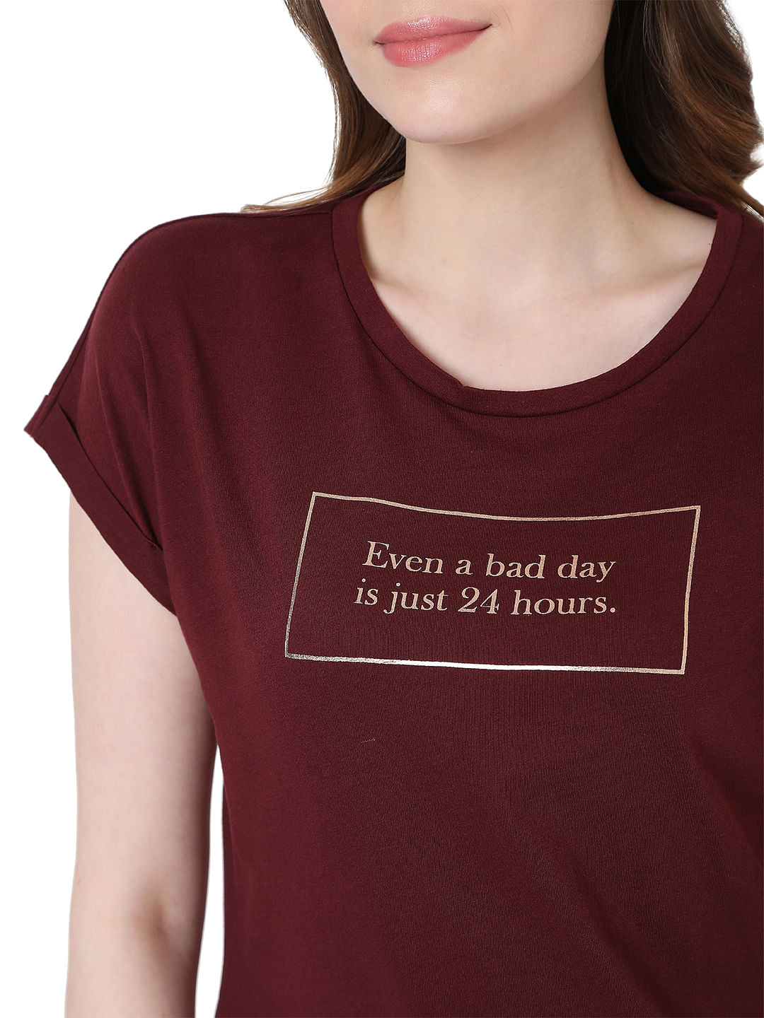 Maroon Slogan Print T-Shirt