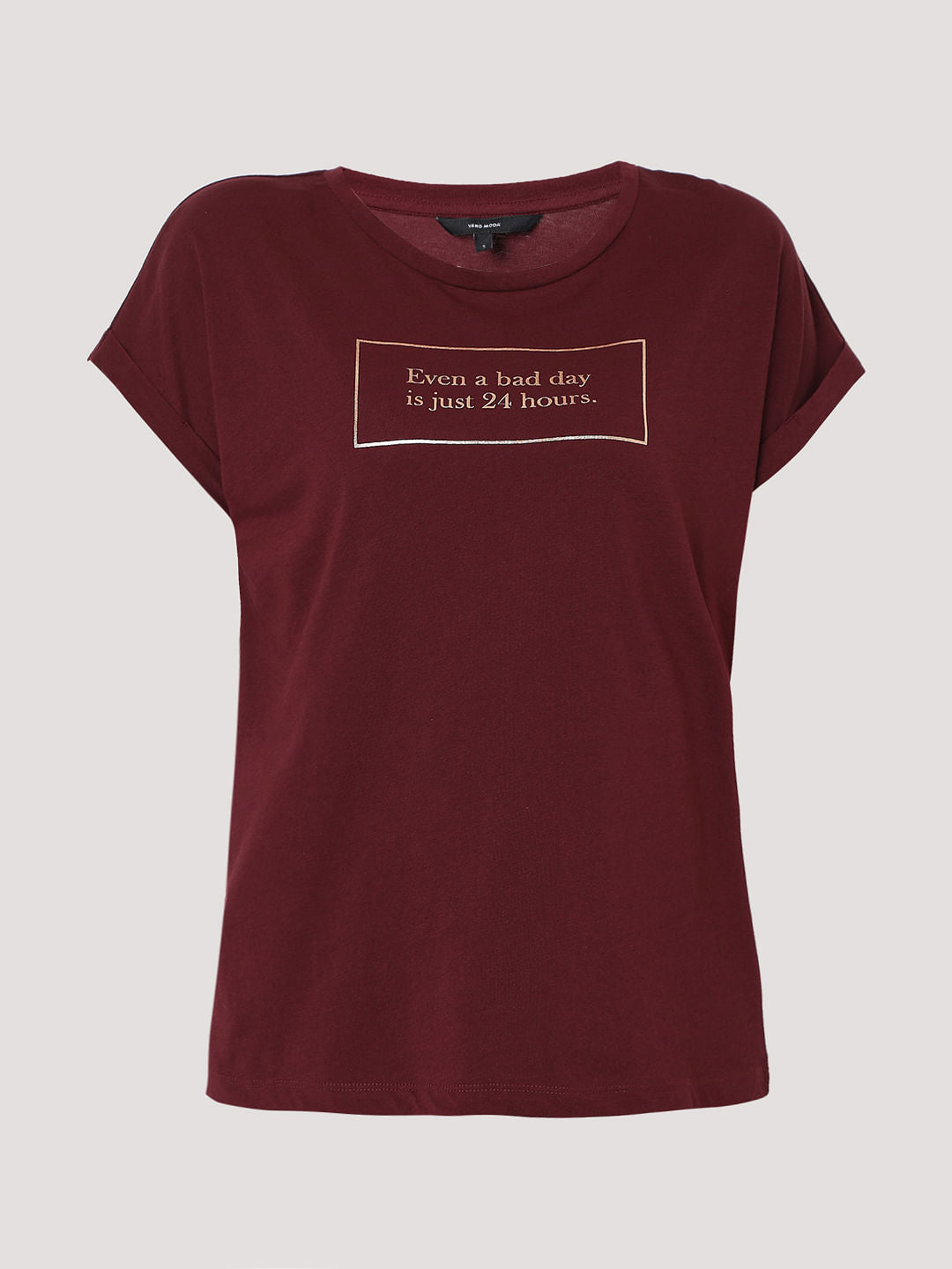 Maroon Slogan Print T-Shirt