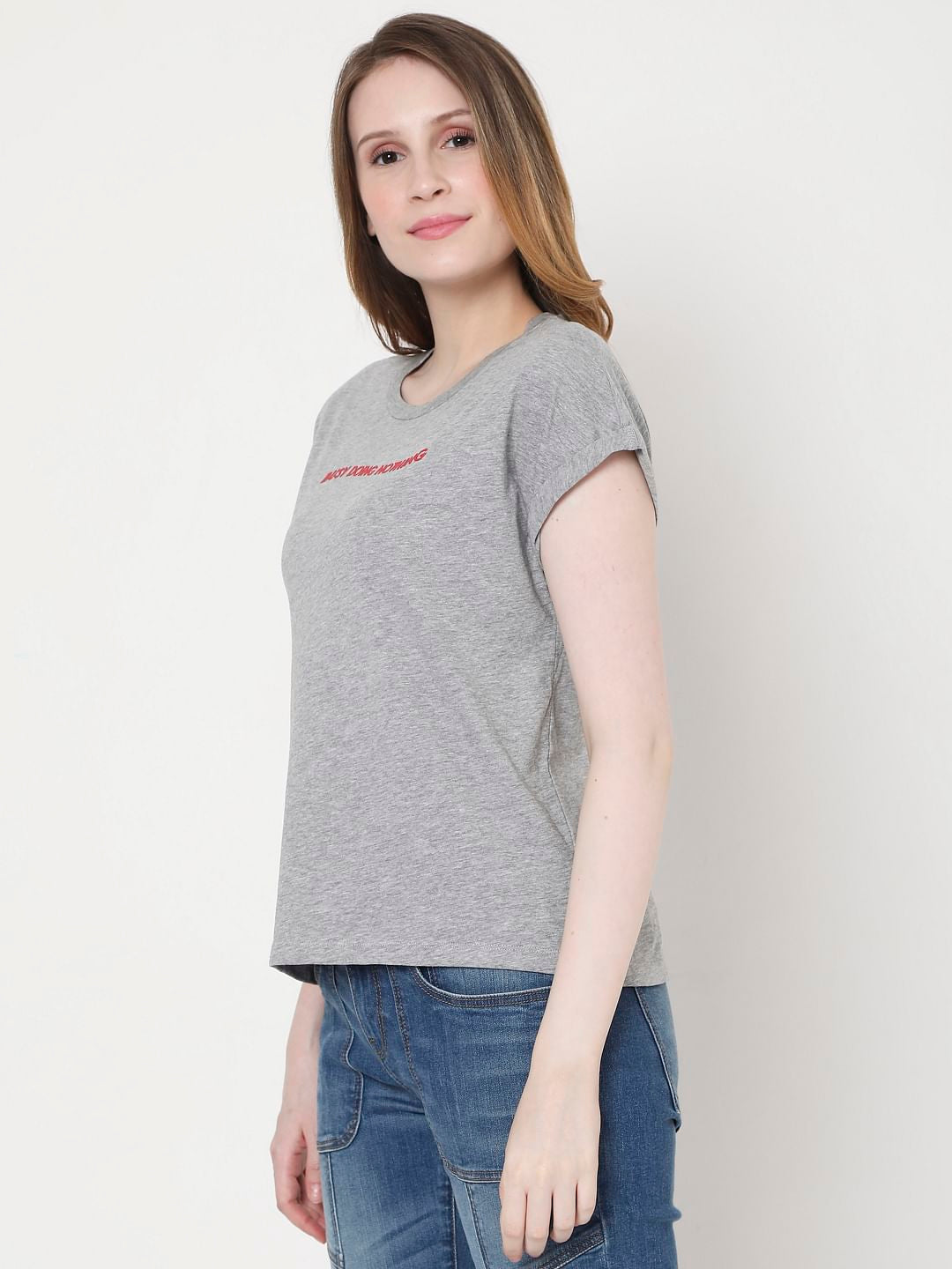 Grey Slogan Print T-Shirt
