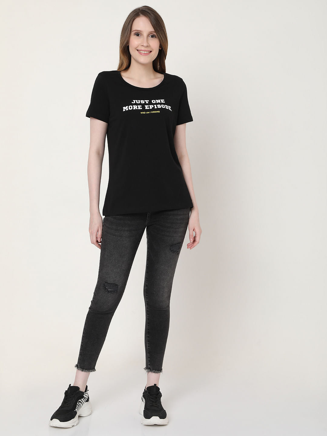 Black Slogan Print T-Shirt