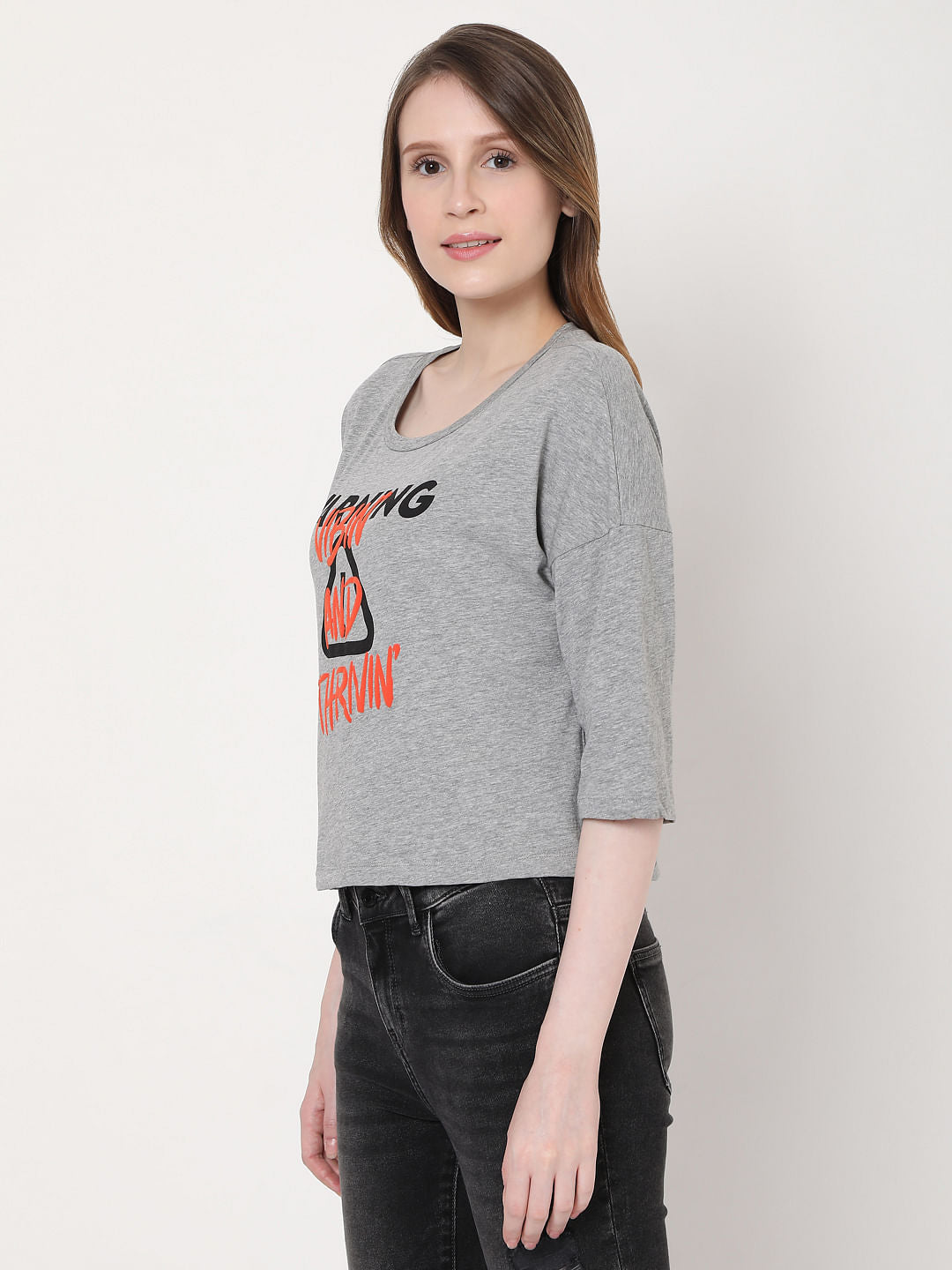 Grey Slogan Print T-Shirt