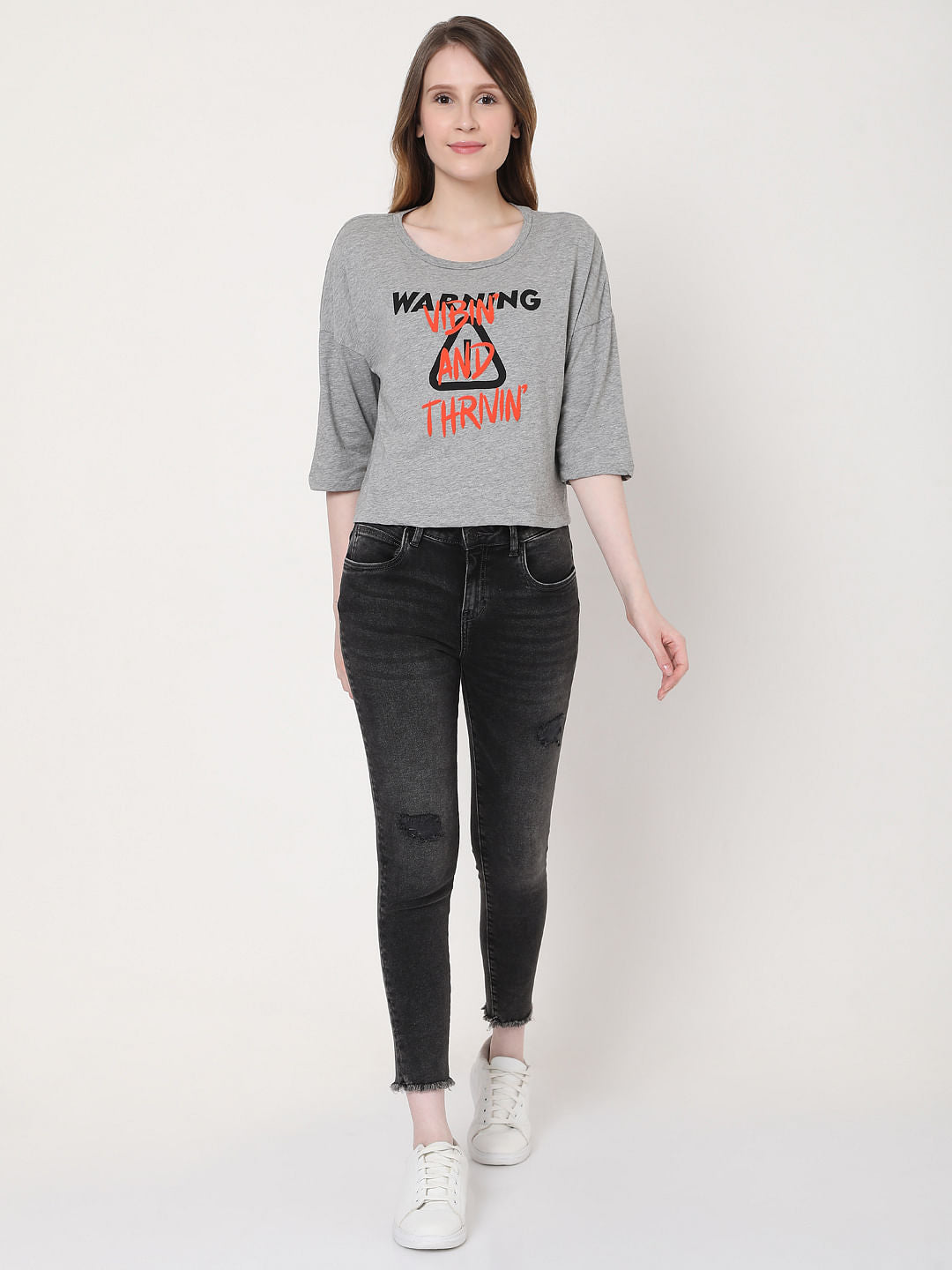 Grey Slogan Print T-Shirt