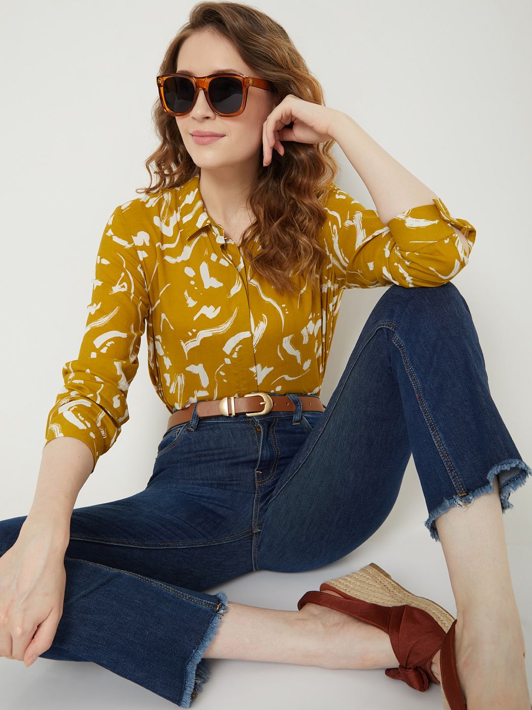 Mustard Abstract Print Shirt