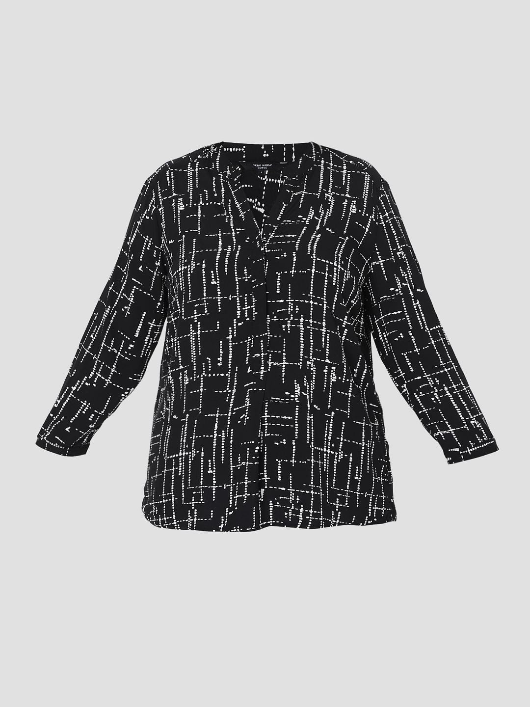 Curve Black Abstract Print Top