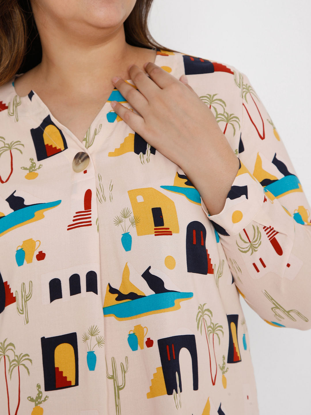 Curve Beige Printed Top