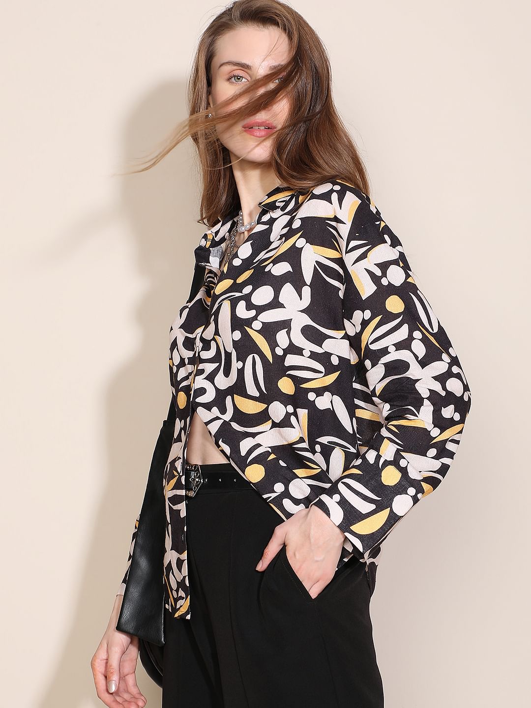 Black Printed Full Sleeves Shirt