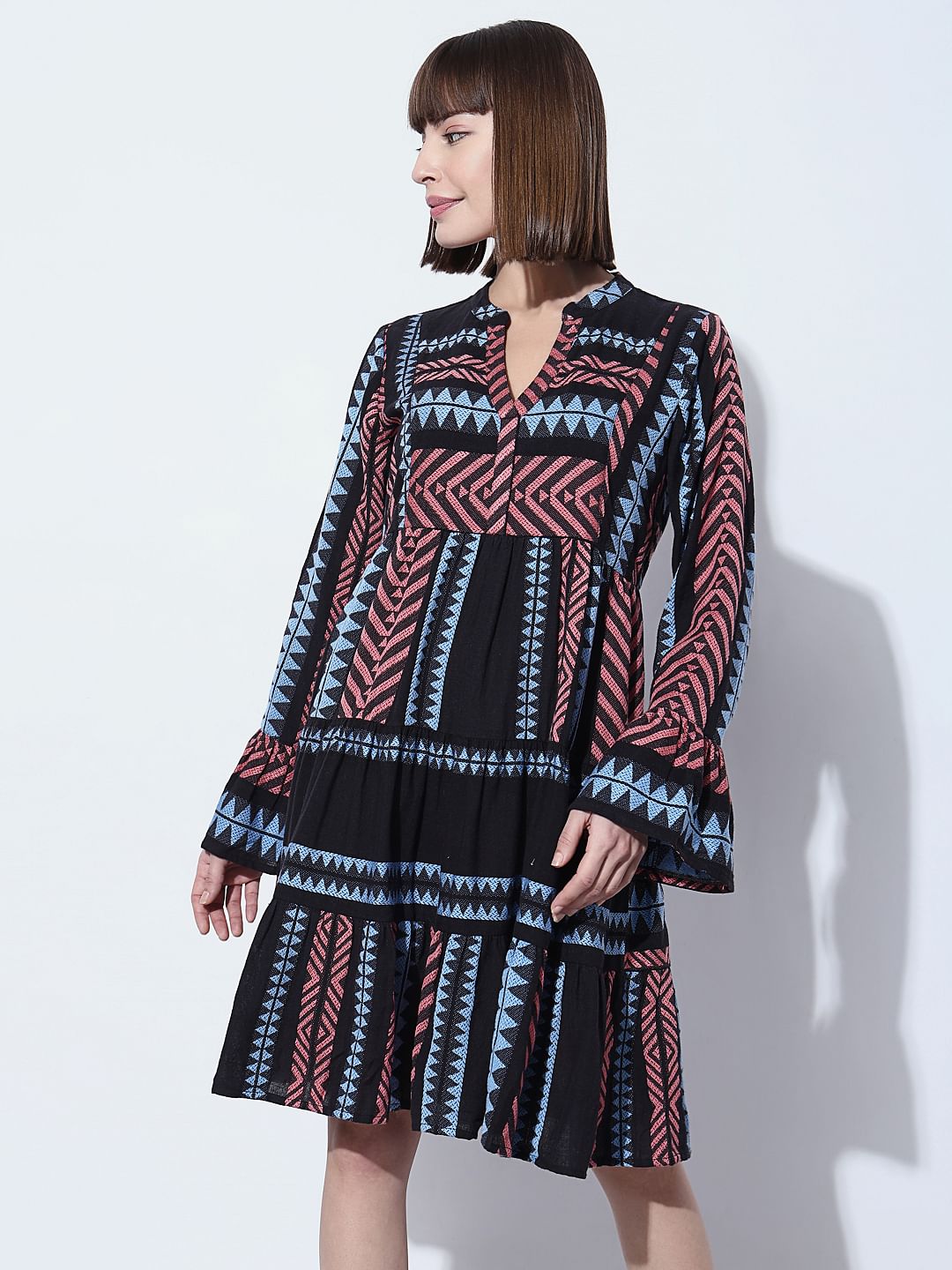 Black Chevron Print Shift Dress