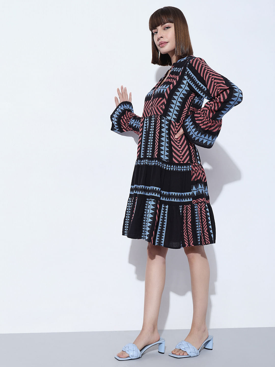 Black Chevron Print Shift Dress