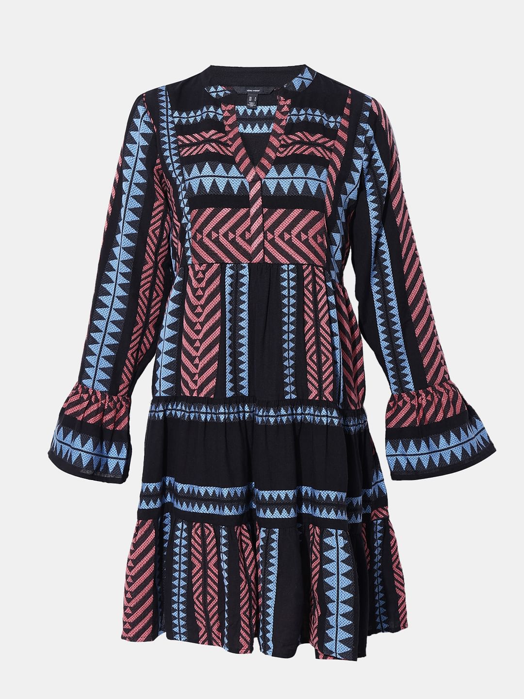 Black Chevron Print Shift Dress
