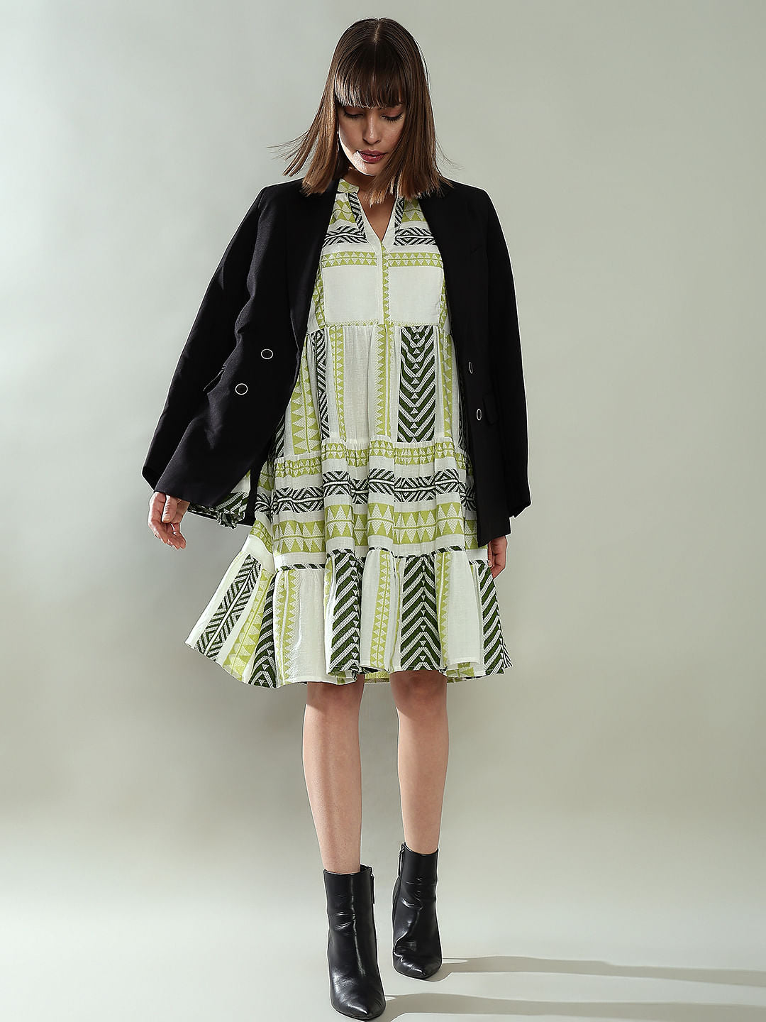 Green Chevron Print Shift Dress