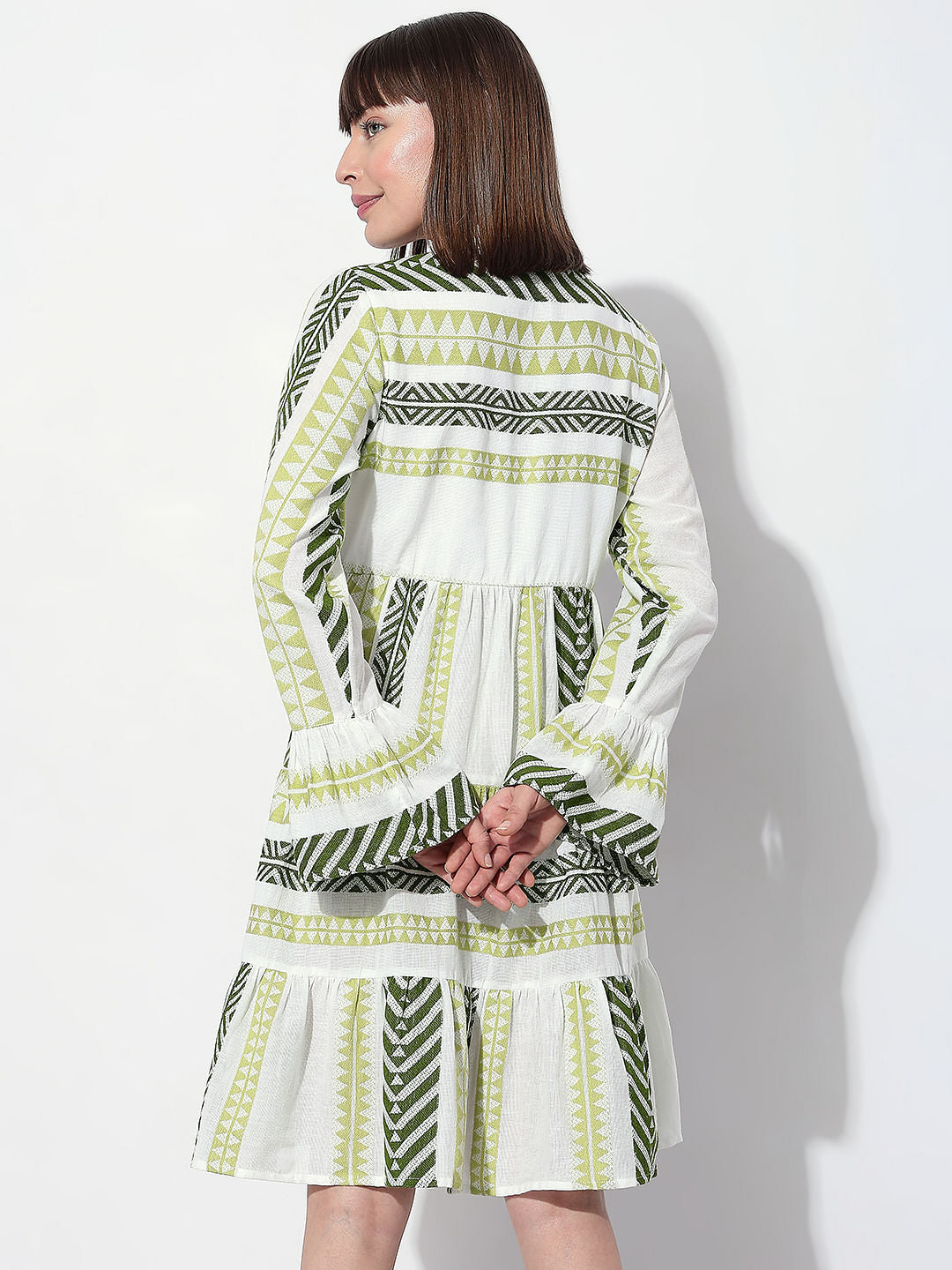 Green Chevron Print Shift Dress