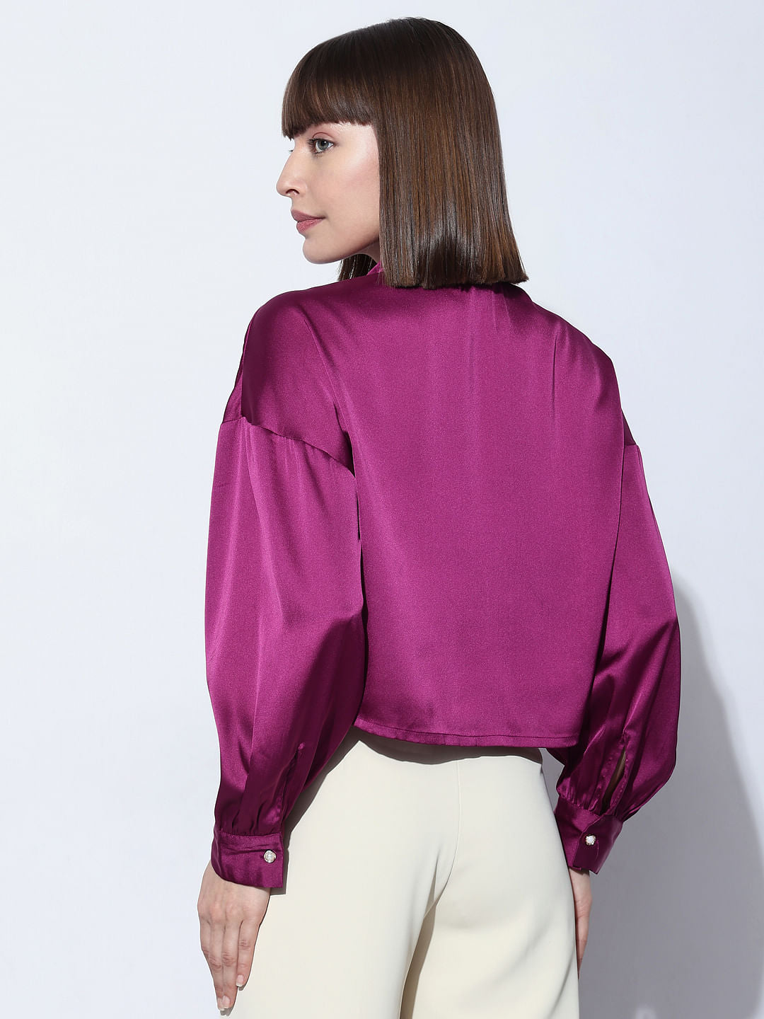Purple Satin Cropped Shirt
