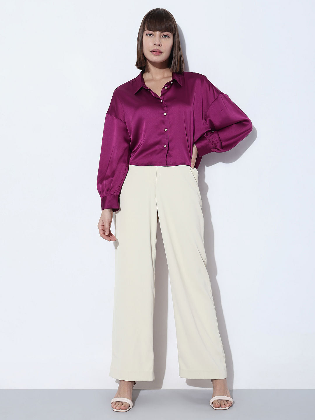 Purple Satin Cropped Shirt