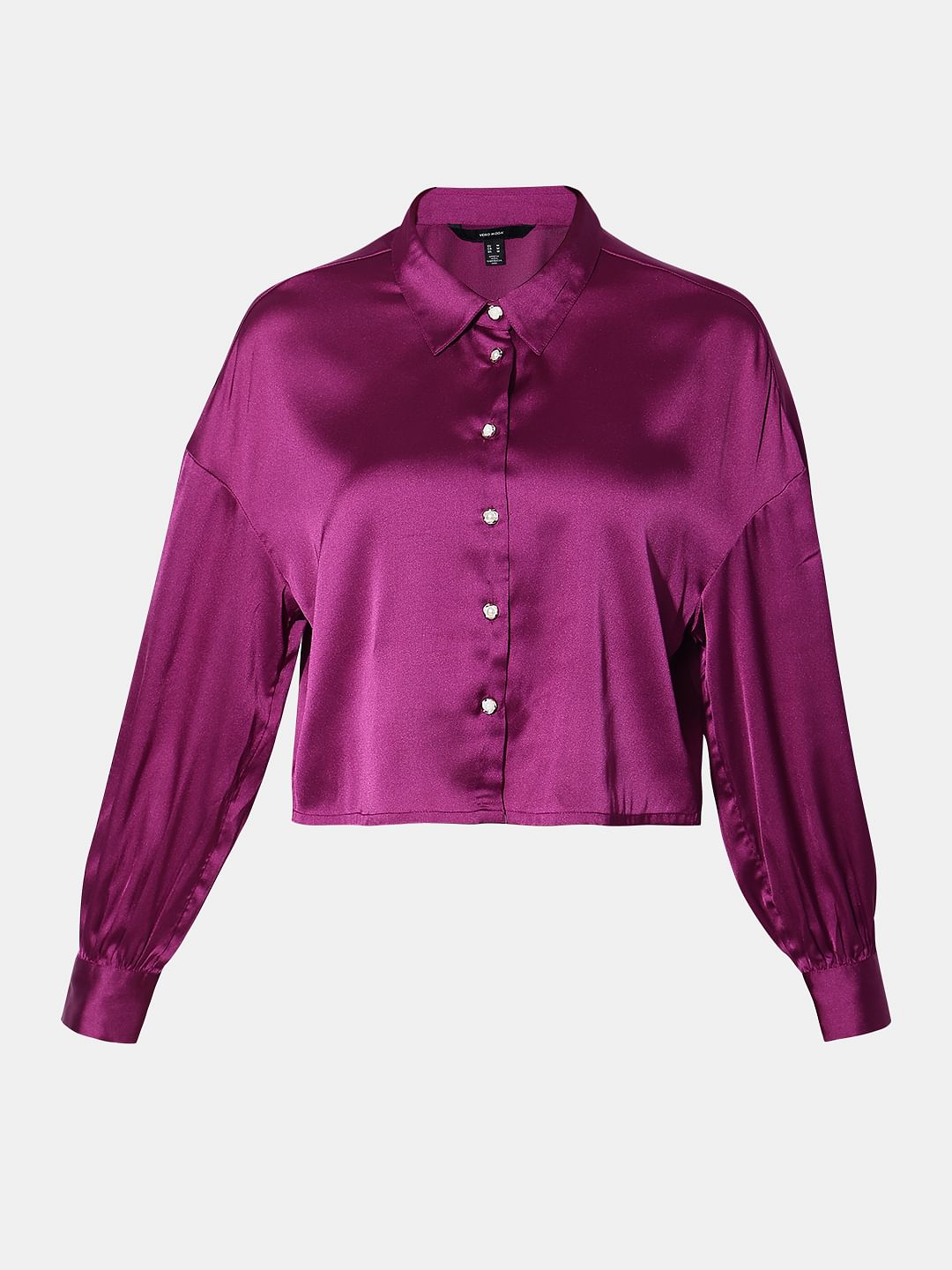 Purple Satin Cropped Shirt