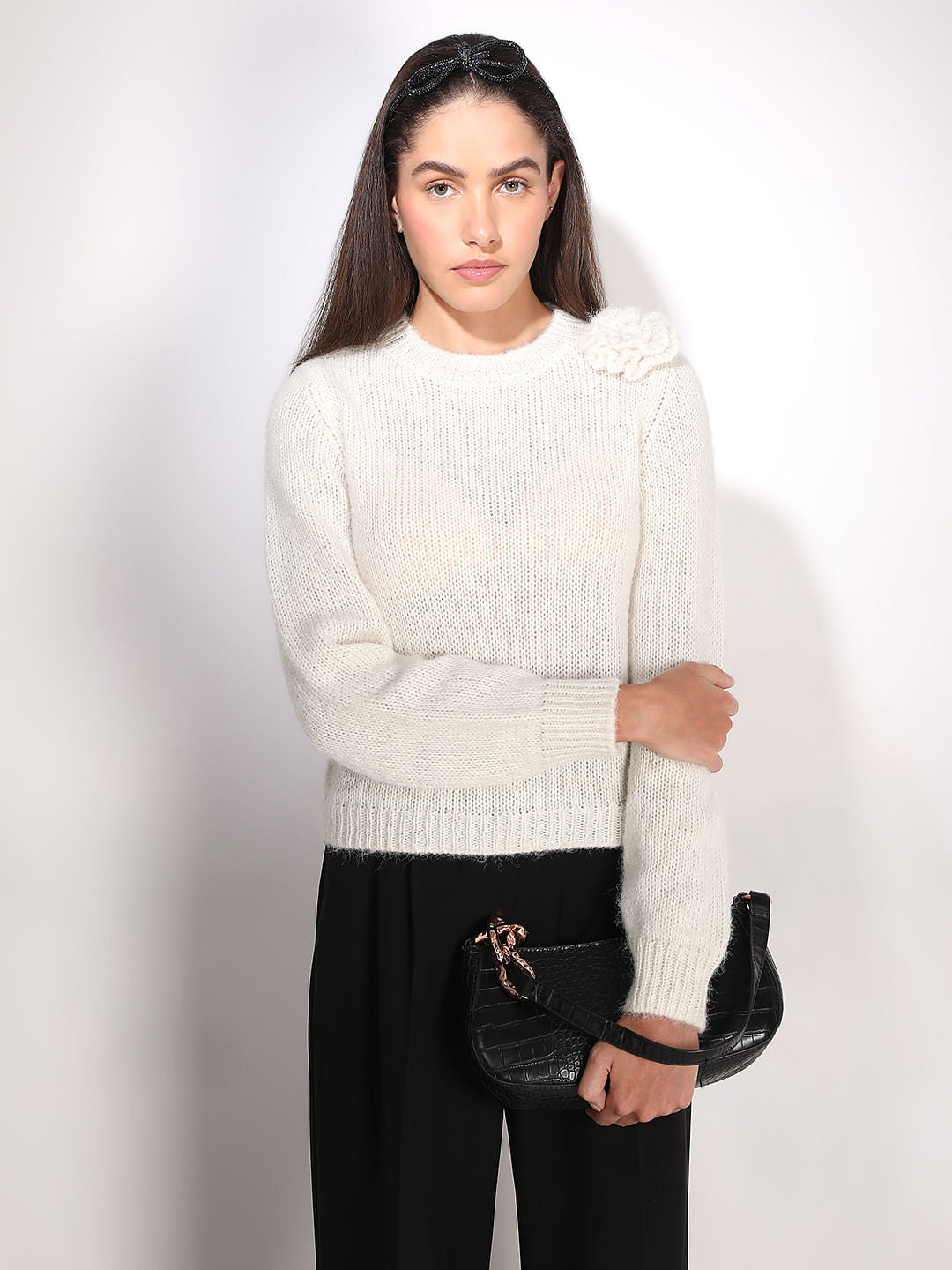 White With A Flower Pullover