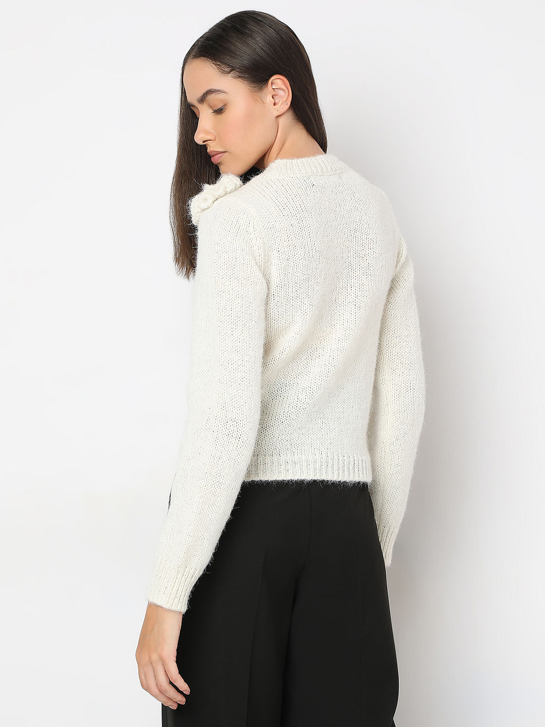 White With A Flower Pullover