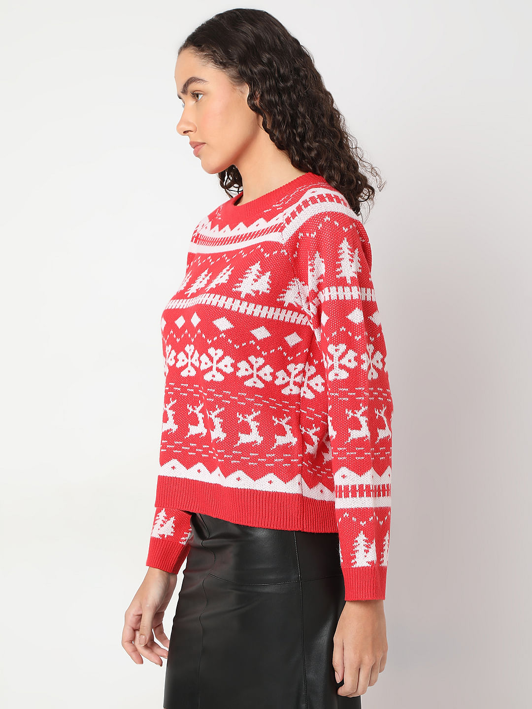 Red Christmas Print Pullover