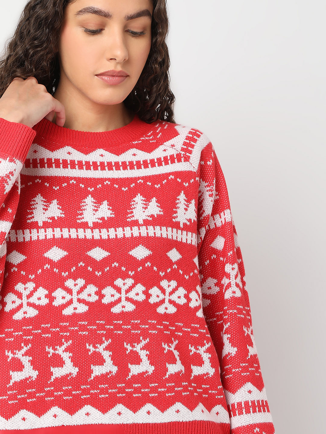Red Christmas Print Pullover