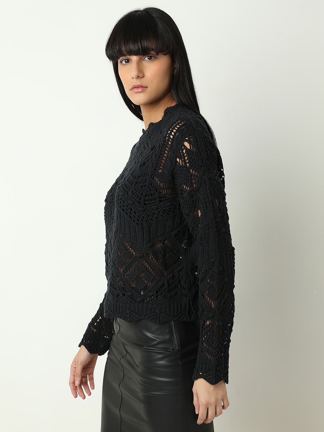 Black Crochet Pullover