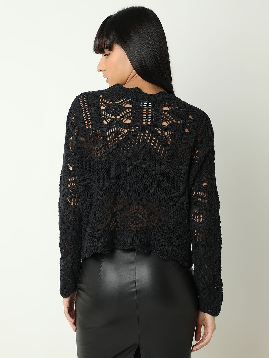 Black Crochet Pullover
