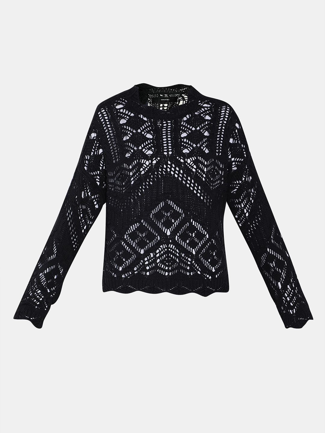 Black Crochet Pullover