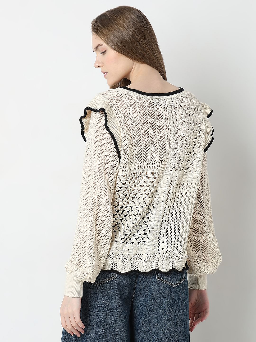 Beige Textured Ribbed Pullover