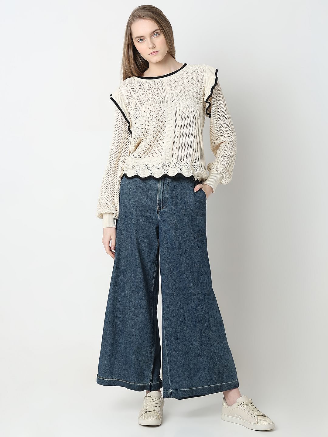 Beige Textured Ribbed Pullover