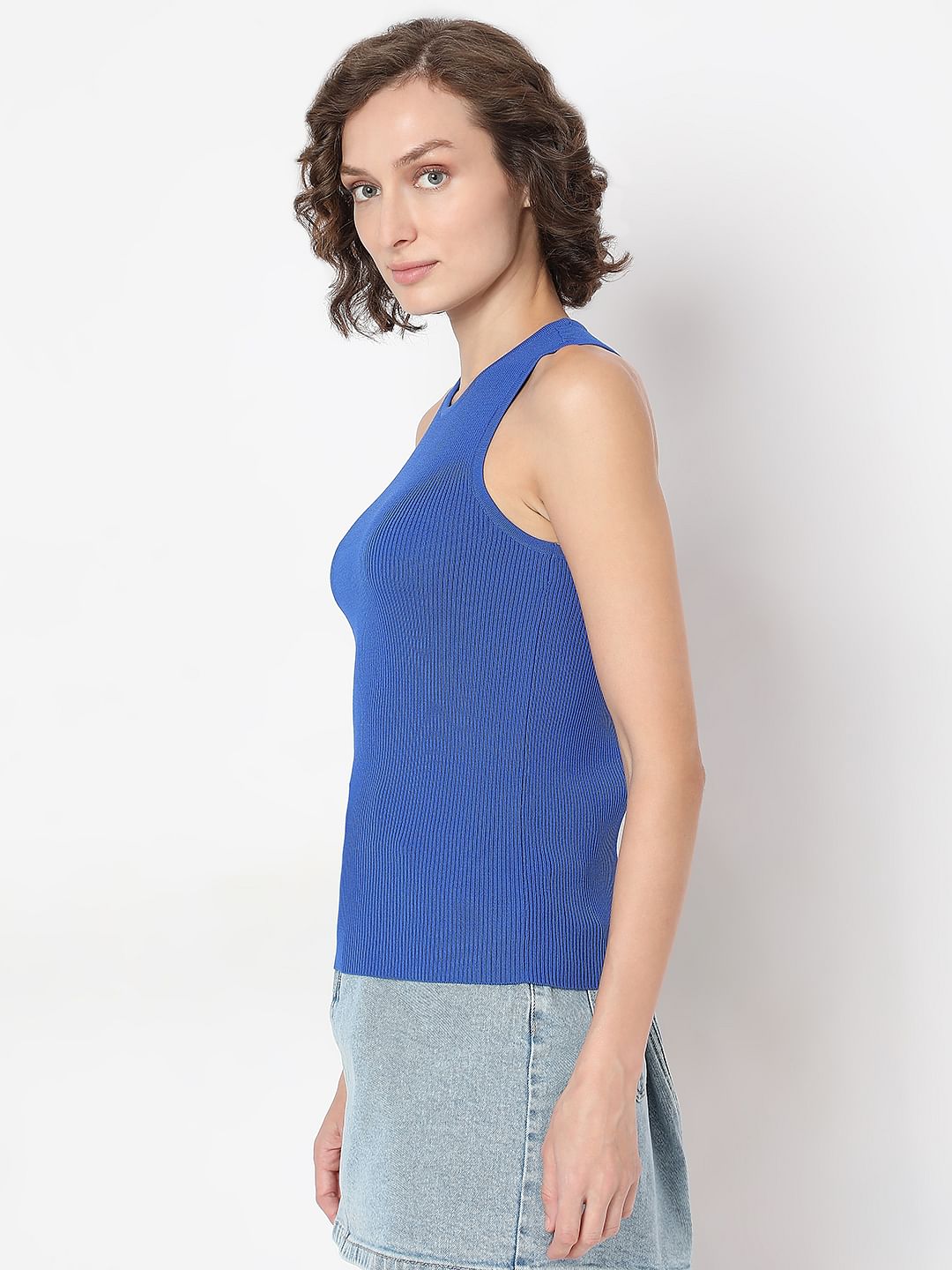 Blue Ribbed Tank Top
