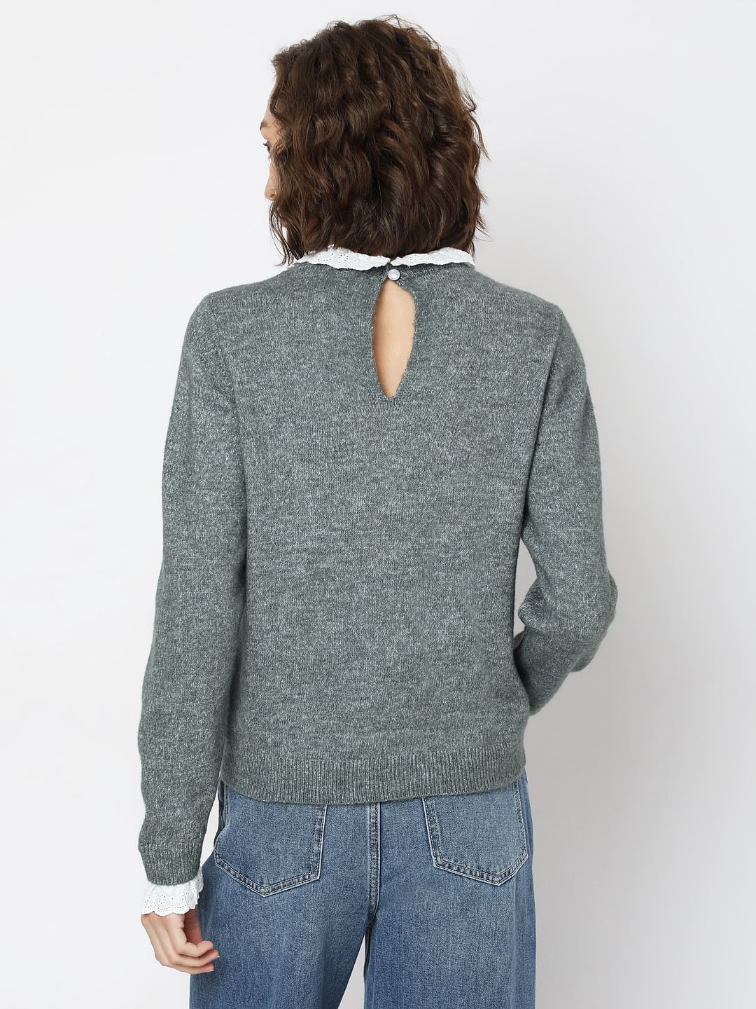 Green Schiffli Lace Collar Pullover