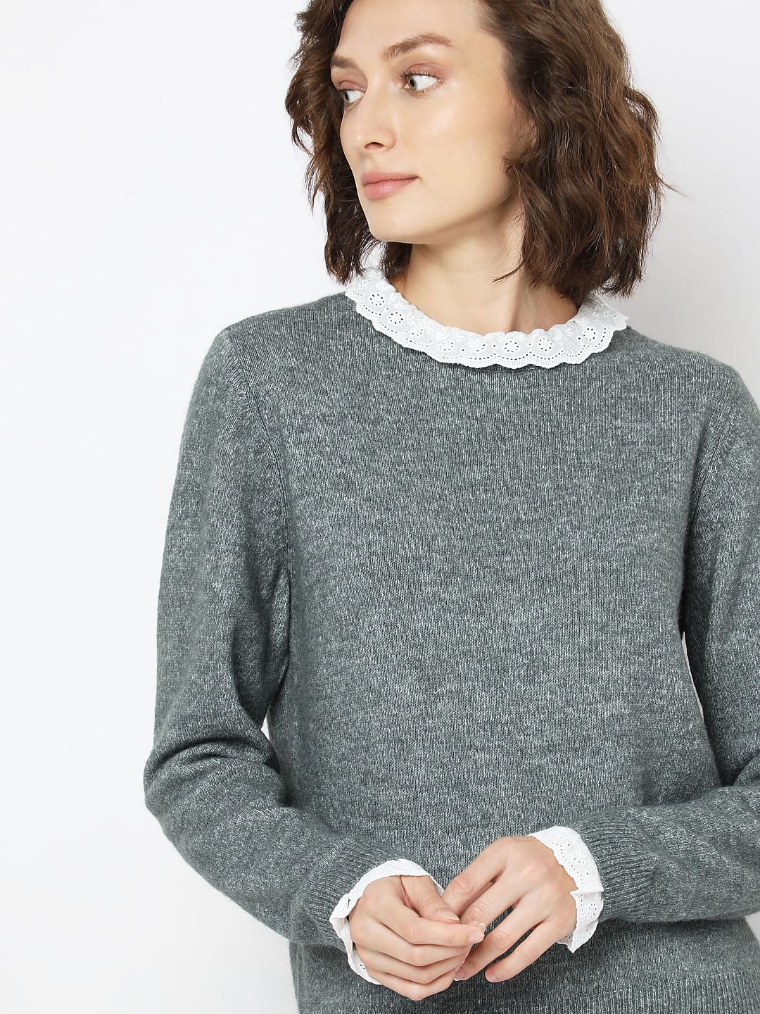 Green Schiffli Lace Collar Pullover