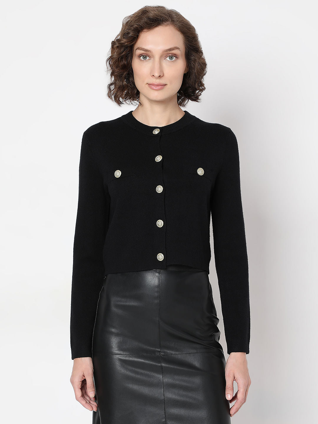 Black With Golden Button Cardigan