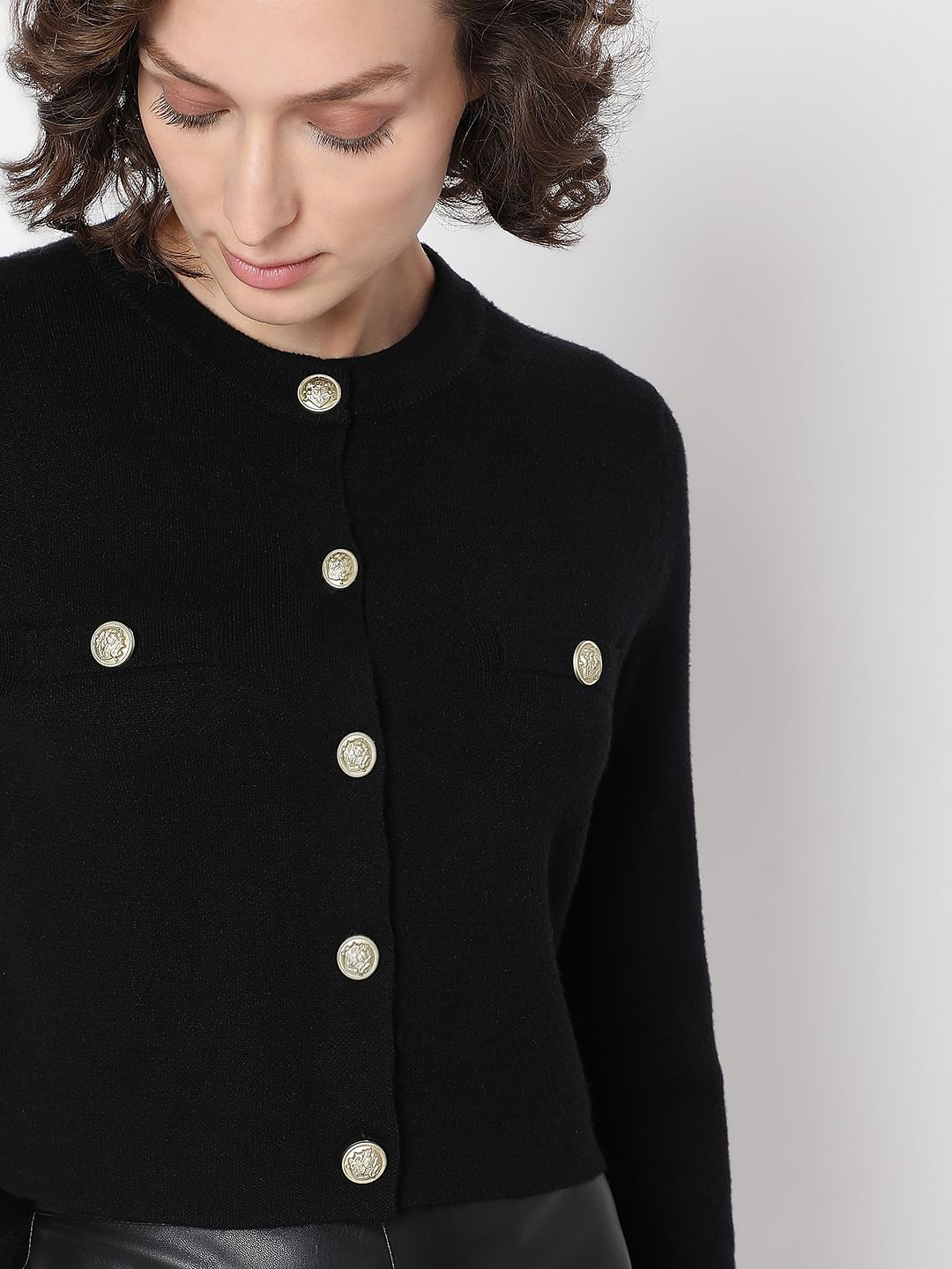 Black With Golden Button Cardigan