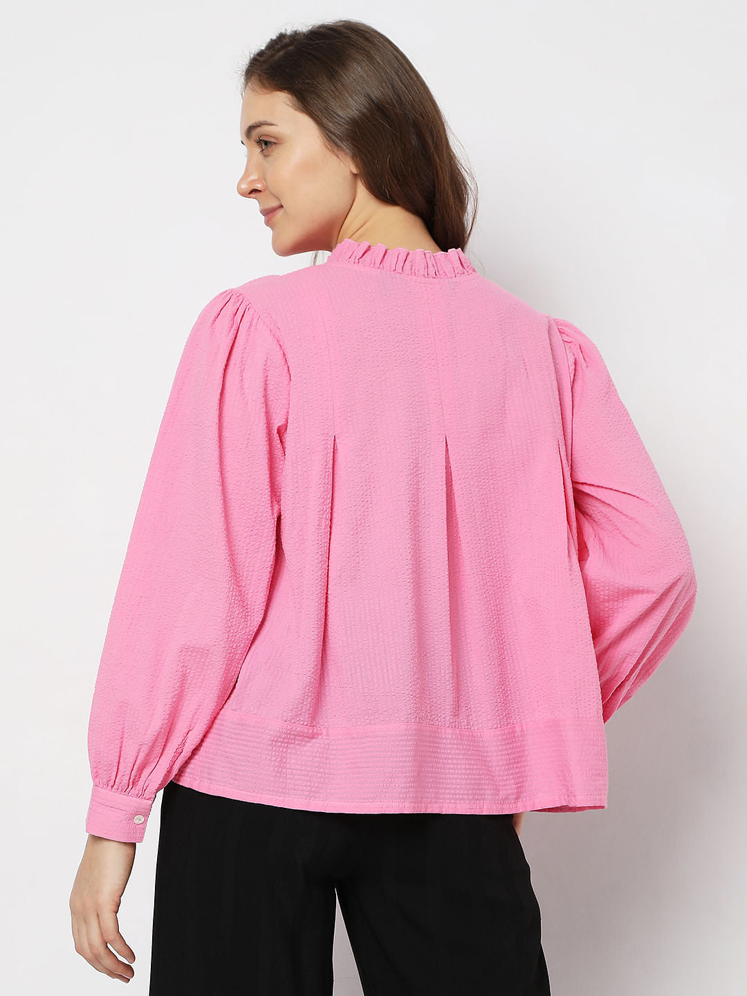 Pink Textured High Neck Shirt