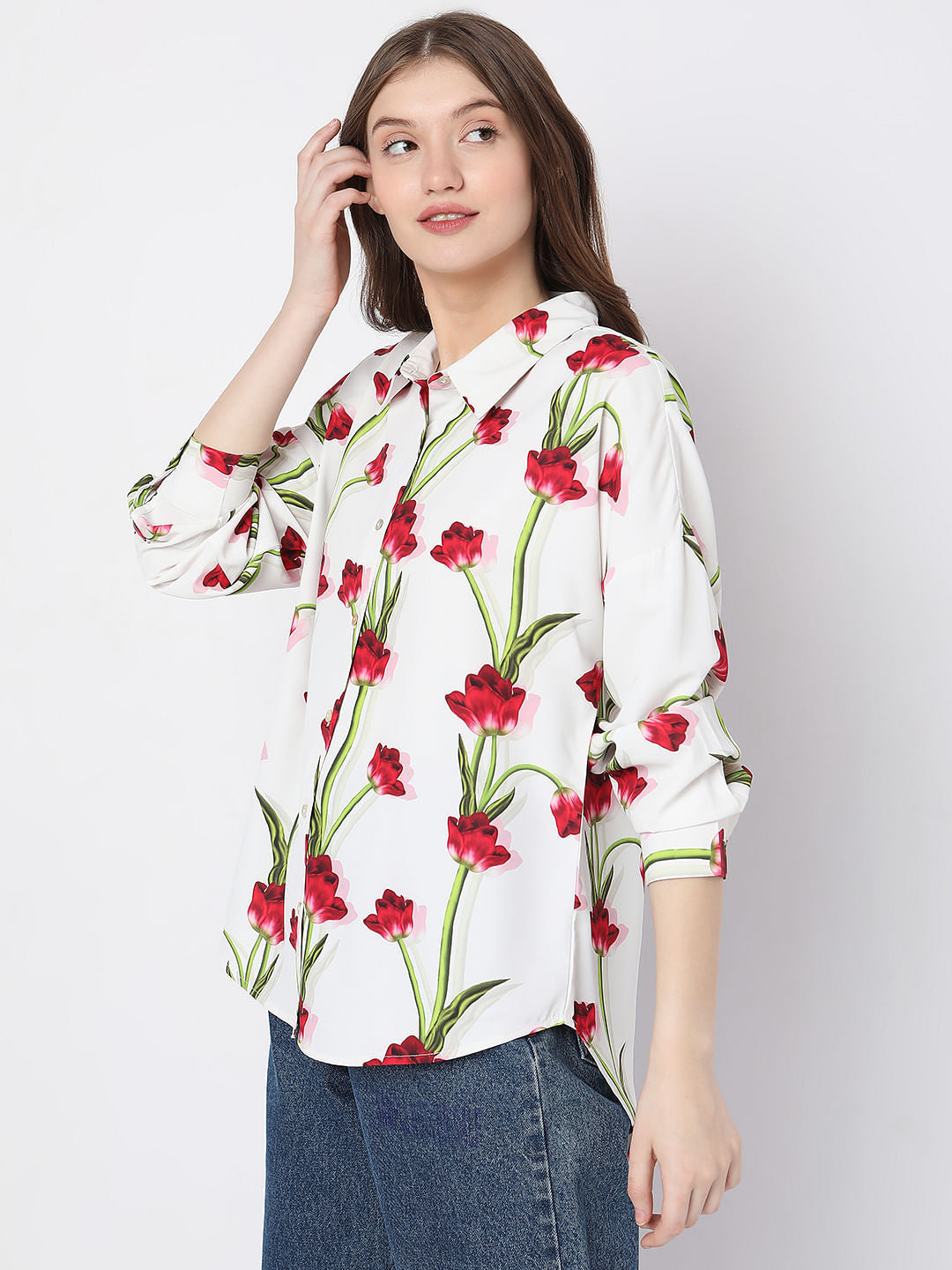 White Floral Print Shirt