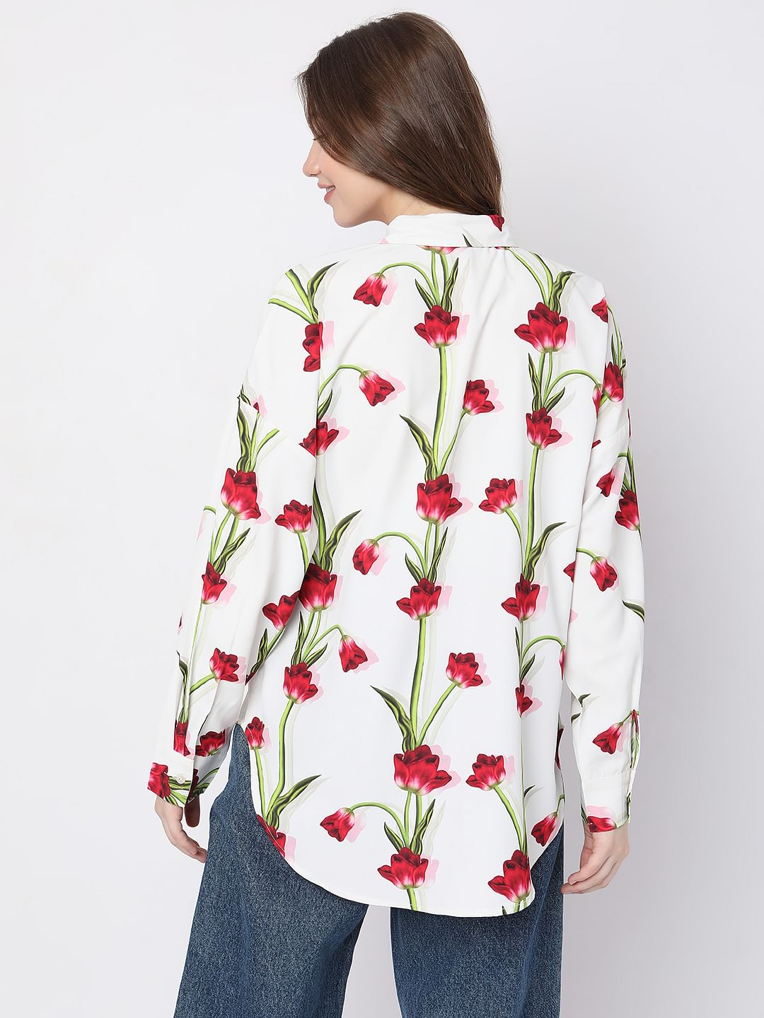 White Floral Print Shirt