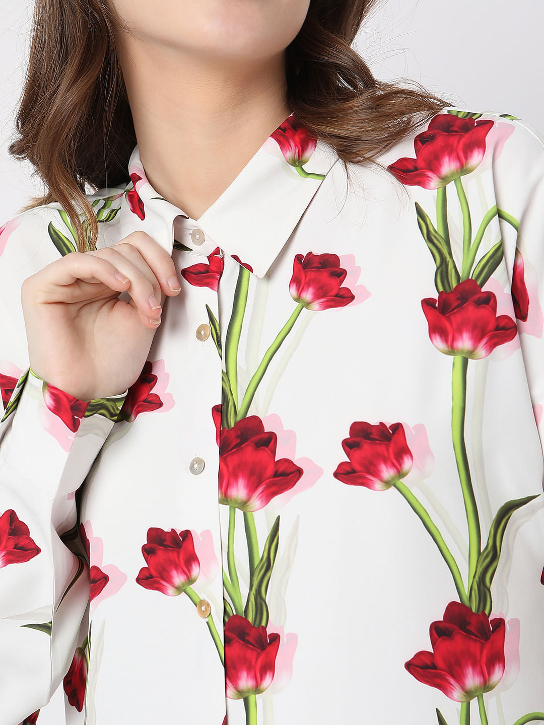 White Floral Print Shirt
